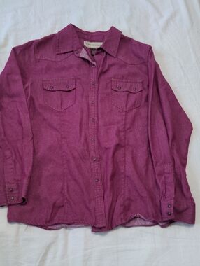 Bit And Bridle Magenta Western Pearl Snap Button Down Size L